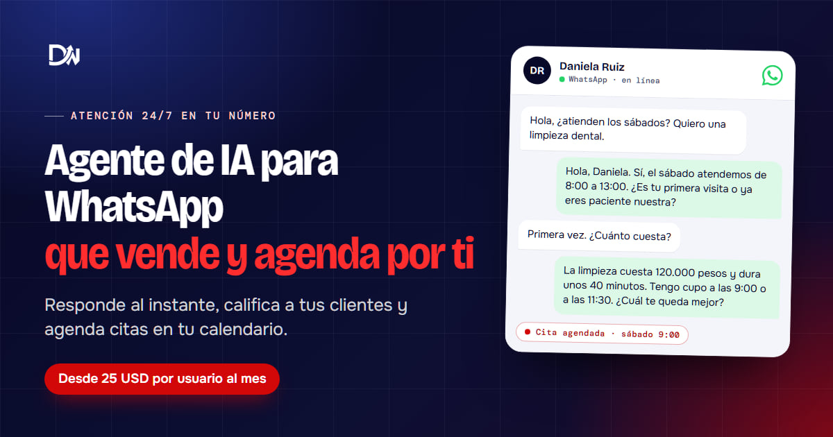 Agente de IA para WhatsApp de SEO DW atendiendo a una clienta y agendando su cita en el chat